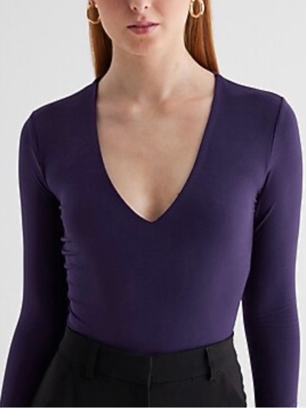 Express Body Contour V-Neck Long Sleeve Bodysuit Purple - XS - Picture 1 of 5